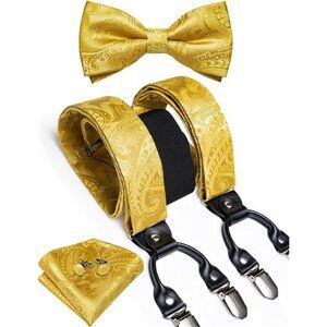 Bow Tie and Supenders for Men Tuxedo Heavy Duty 6 Clips Suspender Adjustable